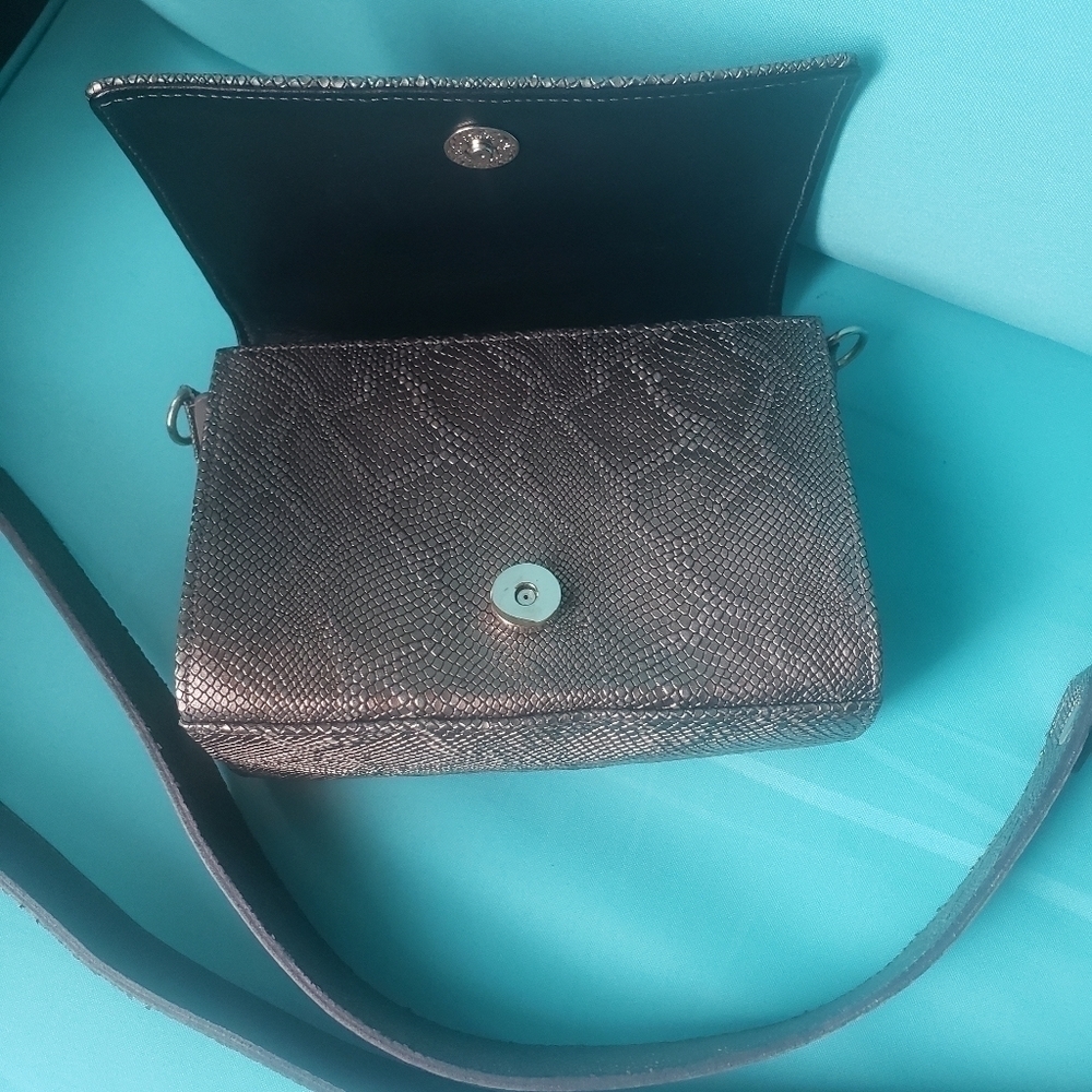 Piper & Skye Lola Crossbody/Shoulder Gunmetal Embossed Leather. - Picture 12 of 16